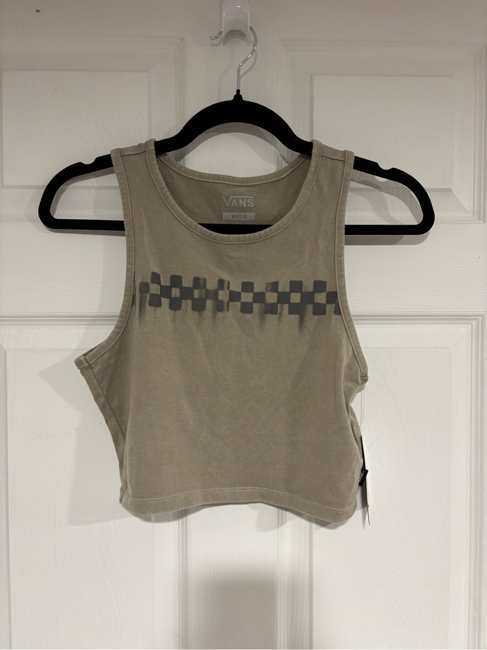 Vans Women's Olive Tank with Charcoal Checker Stripe